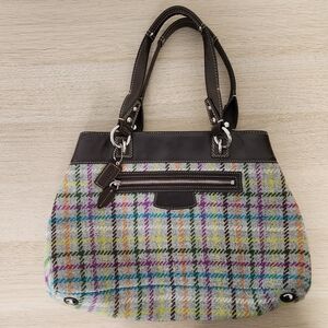 Coach Penelope Tattersall Plaid Wool Bag Tweed Leather Handbag Purse